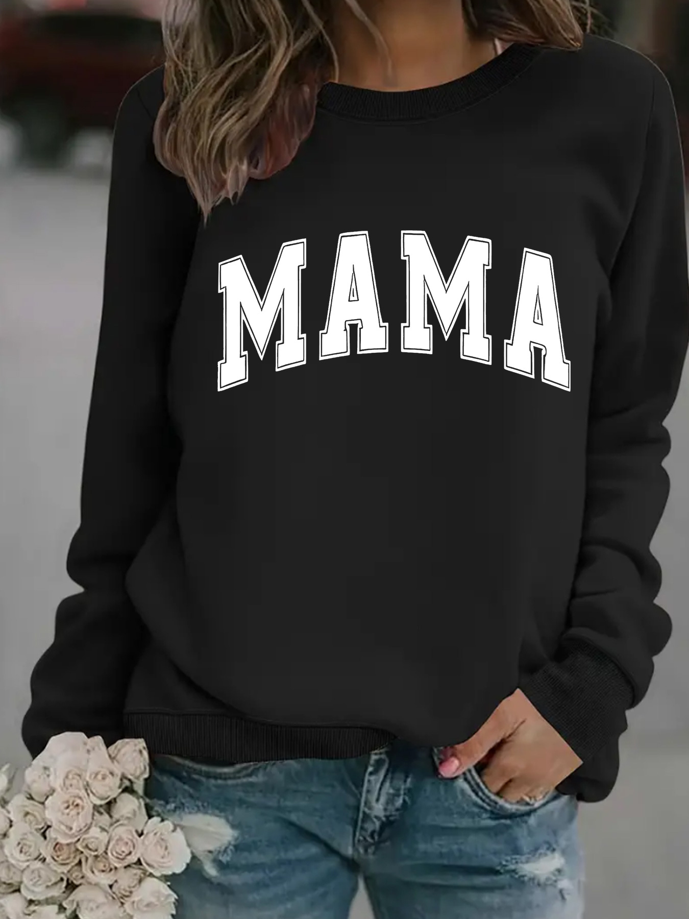 Picture of Europe and the United States cross-border autumn and winter women's casual long sleeve round neck MAMA printed pullover sweatshirt sweater wholesale