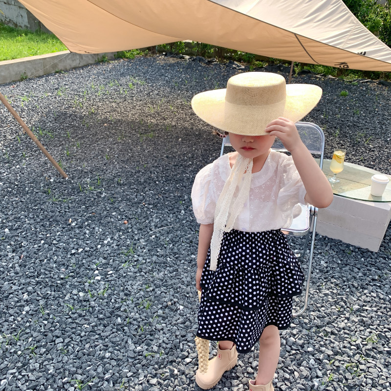 Picture of South Korea girls' white shirt summer new Korean style elegant lightweight breathable baby jacquard shirt little girl top