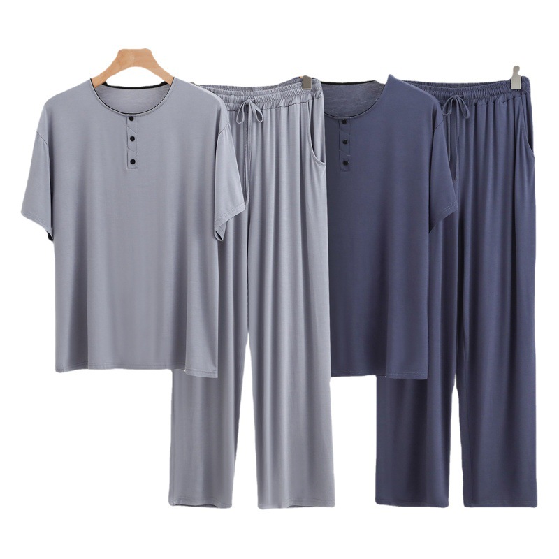 Picture of Modal Encrypted Fabric Men's Half-door Short-sleeved Trousers Casual Suit Henry Pajamas Air Conditioning Home Clothes