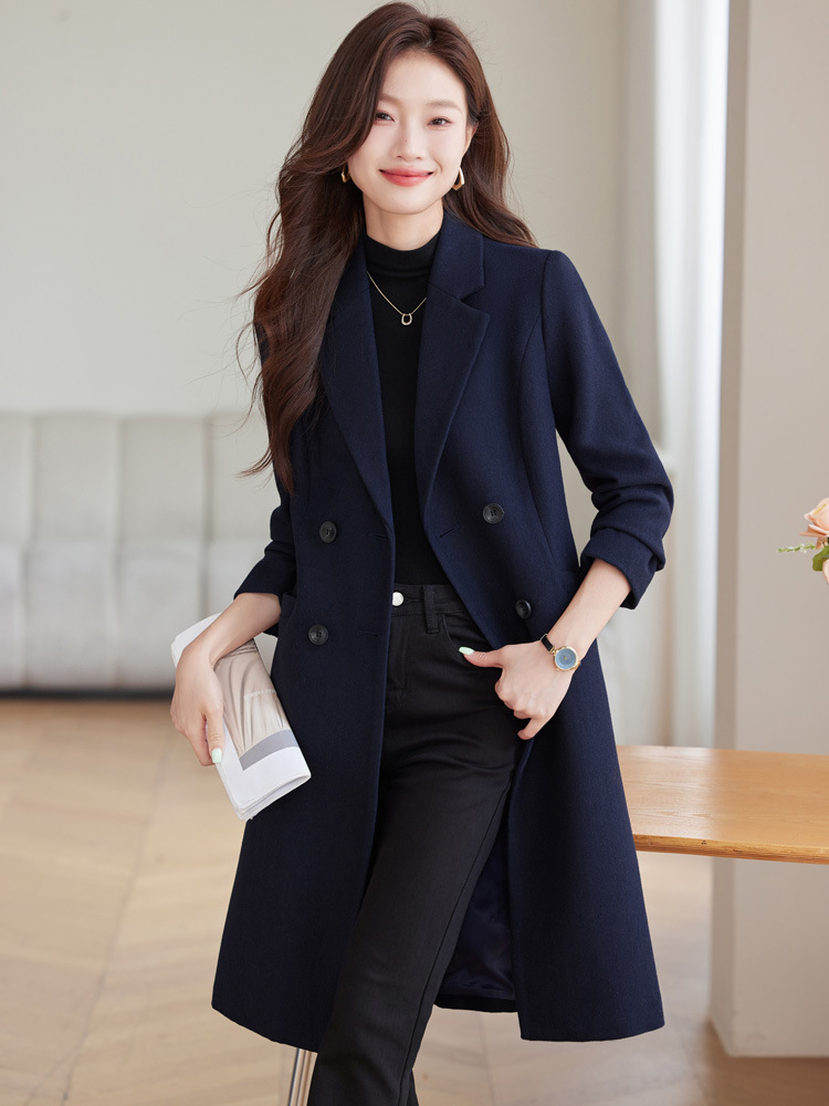 Picture of Suit windbreaker coat this year popular long commuter small temperament overalls hidden blue woolen coat