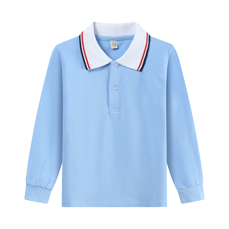 Picture of Boys' polo shirt long sleeve T-shirt children's cotton school uniforms girls lapel garden clothes White bottoming shirt a generation of hair