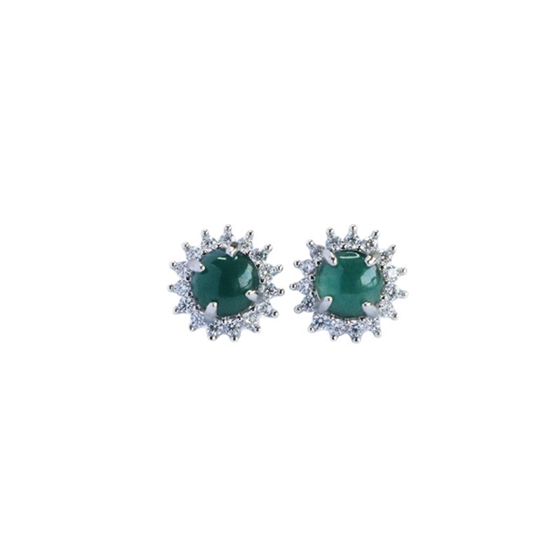 Picture of Juanyu Natural A-Grade Jadeite Blue Water Stud Earrings with Jade Inlay Wholesale Supply Fc5070502