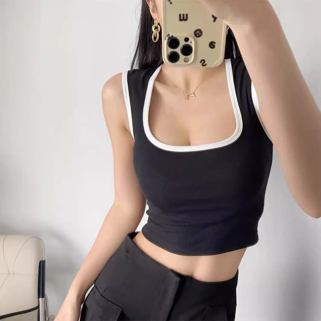 American style personalized street fashion sexy hot girl vest fashionable contrast color design short slimming inner wear for women