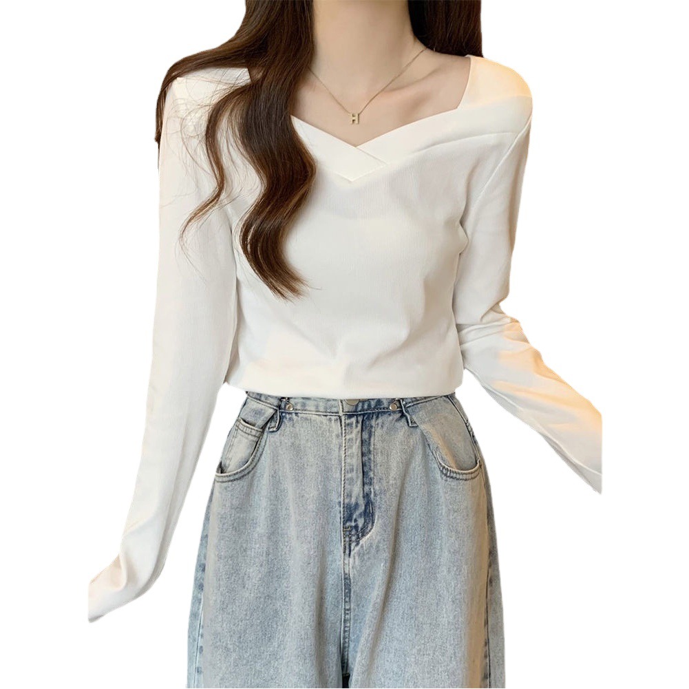 Fat mm size 200kg velvet base shirt women's autumn and winter square collar long sleeve T-shirt Western style slim warm inner jacket
