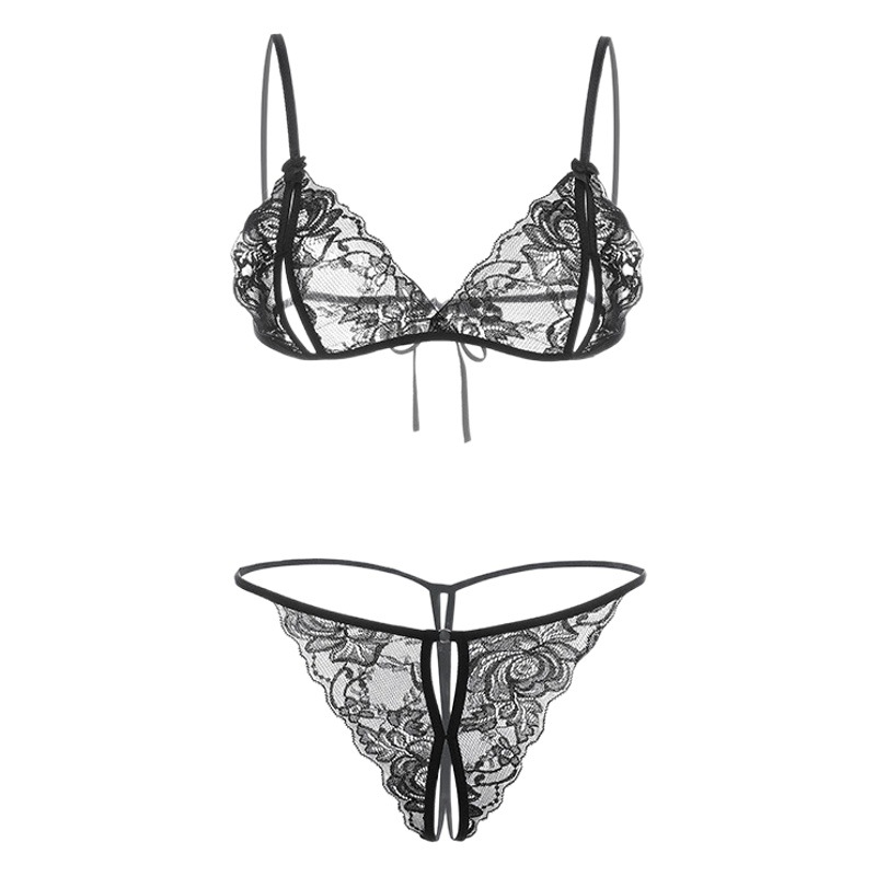 Faimu Three-Point Set Lace Sexy Open Thong Sexy Underwear Strap Bra Sexy Underwear 7900