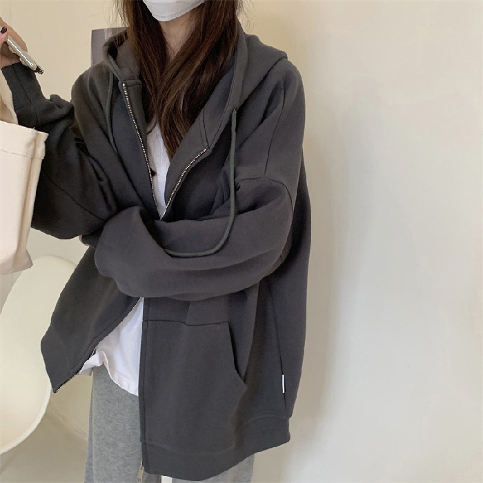 Picture of Fleece-lined thickened sweater New loose oversize sweater cardigan zipper couple coat women's new early spring and autumn