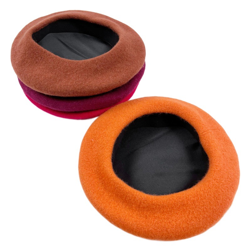 Autumn and Winter Fashionable Simple All-match Big Head Artwork Hat Japanese Style Cloud Hat with Lining Stretch Wool Beret