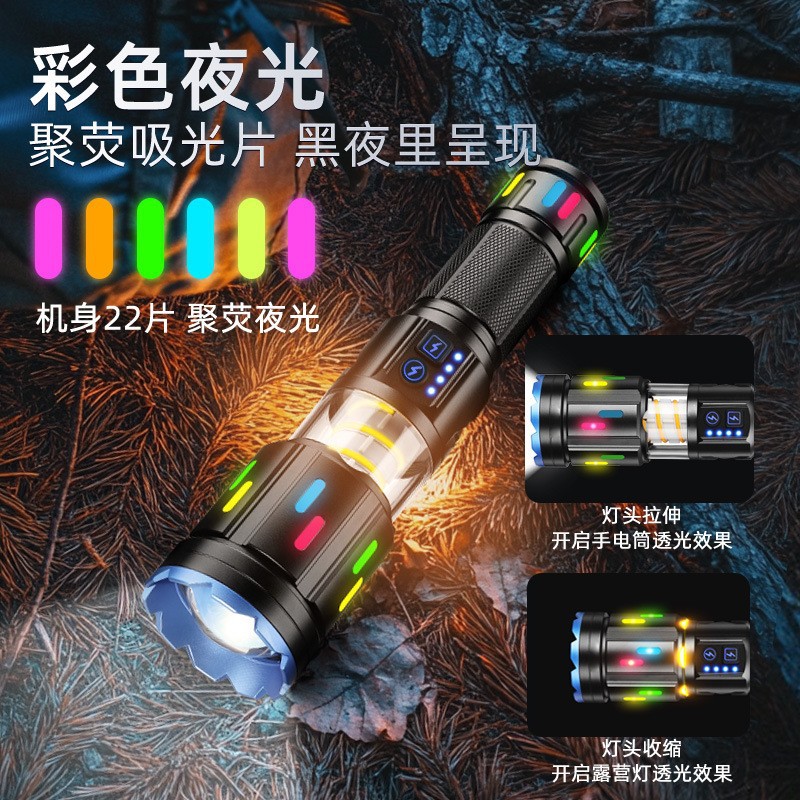 Picture of Cross-Border Pm60 Telescopic Zoom White Laser Bright Flashlight Outdoor Lighting Multi-Function Led Camping Style Flashlight