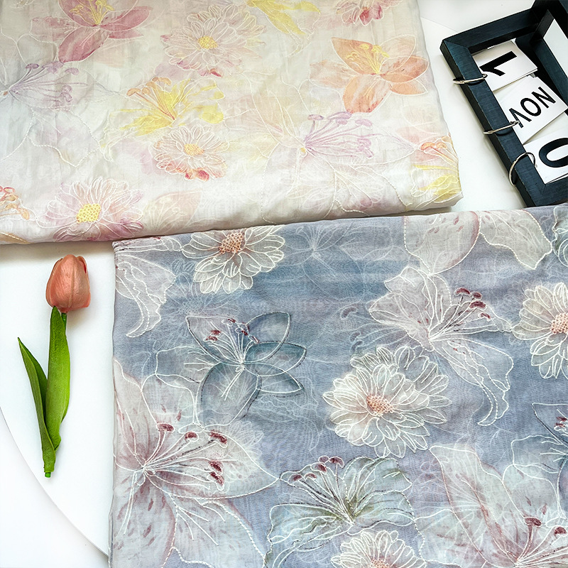 New Chinese-Style Two-Tone Floral Digital Print Embroidery Fabric for Traditional Chinese Clothing and Cheongsam Dresses 1.0m Price