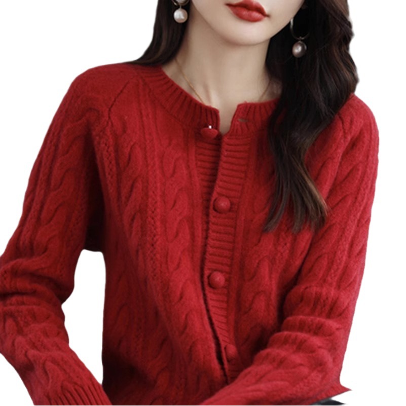 Knitted cardigan women's early autumn 2024 new women's sweater outer wear loose short western style top twist coat