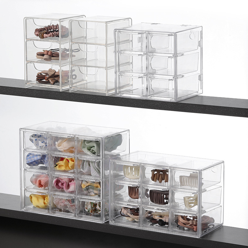 Mirror Cabinet Mini Drawer Box with Drawable Transparent Box Jewelry Classification Storage Box Storage Rack Multi-Size Rice Wood Japanese