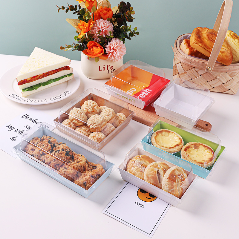 Sandwich packaging box disposable baking packaging box long square snow mei Niang meat floss Beckham West Point cake box