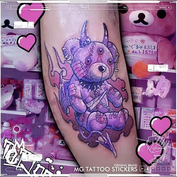 Picture of Diablo Tattoo Sticker Women's Waterproof Lasting European and American Violence Lori ins Cute Cartoon Flower Arm Non-Reflective Anti-Han