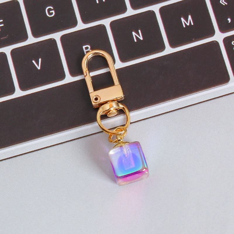 Picture of ins style AB color love beads keychain pendant diamond-shaped cut hanging hole door buckle girl's heart bag bag hanging jewelry