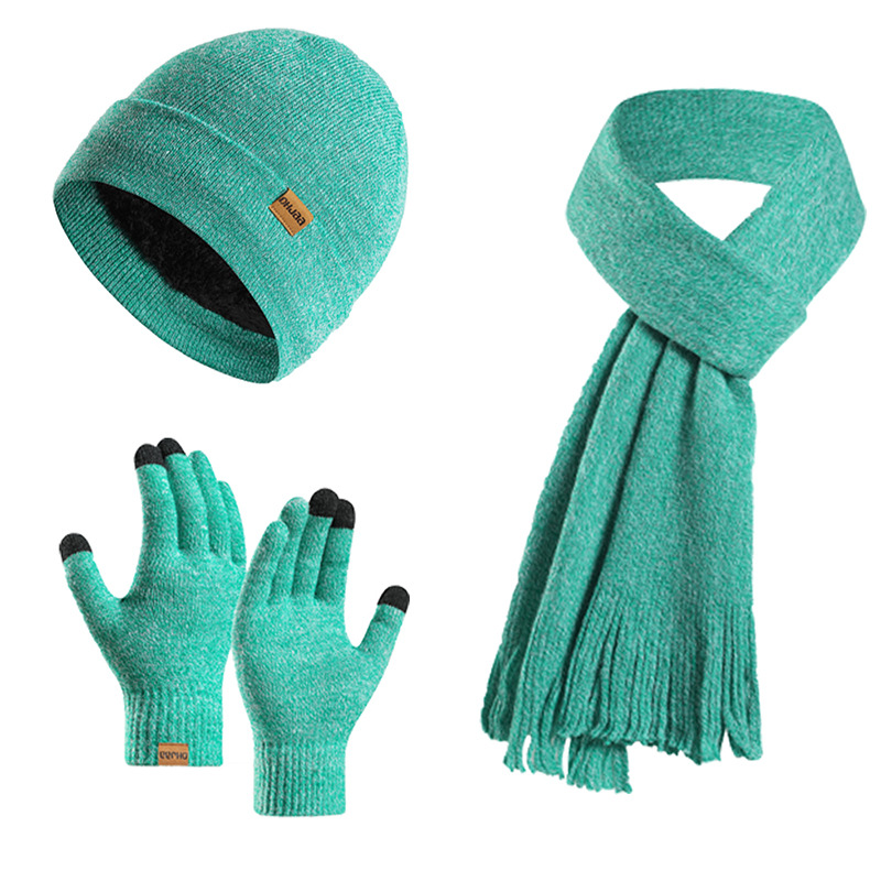 Picture of Amazon's New Set European and American Autumn and Winter Velvet Knitted Hat Scarf Gloves Men's and Women's Warm Wool Three-Piece Set