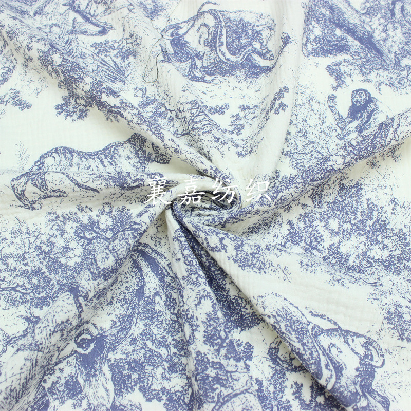 Double-Layer Cotton Gauze Nordic Jungle Beast Printed Fabric Children's Wear Pajamas Home Wear Fabric