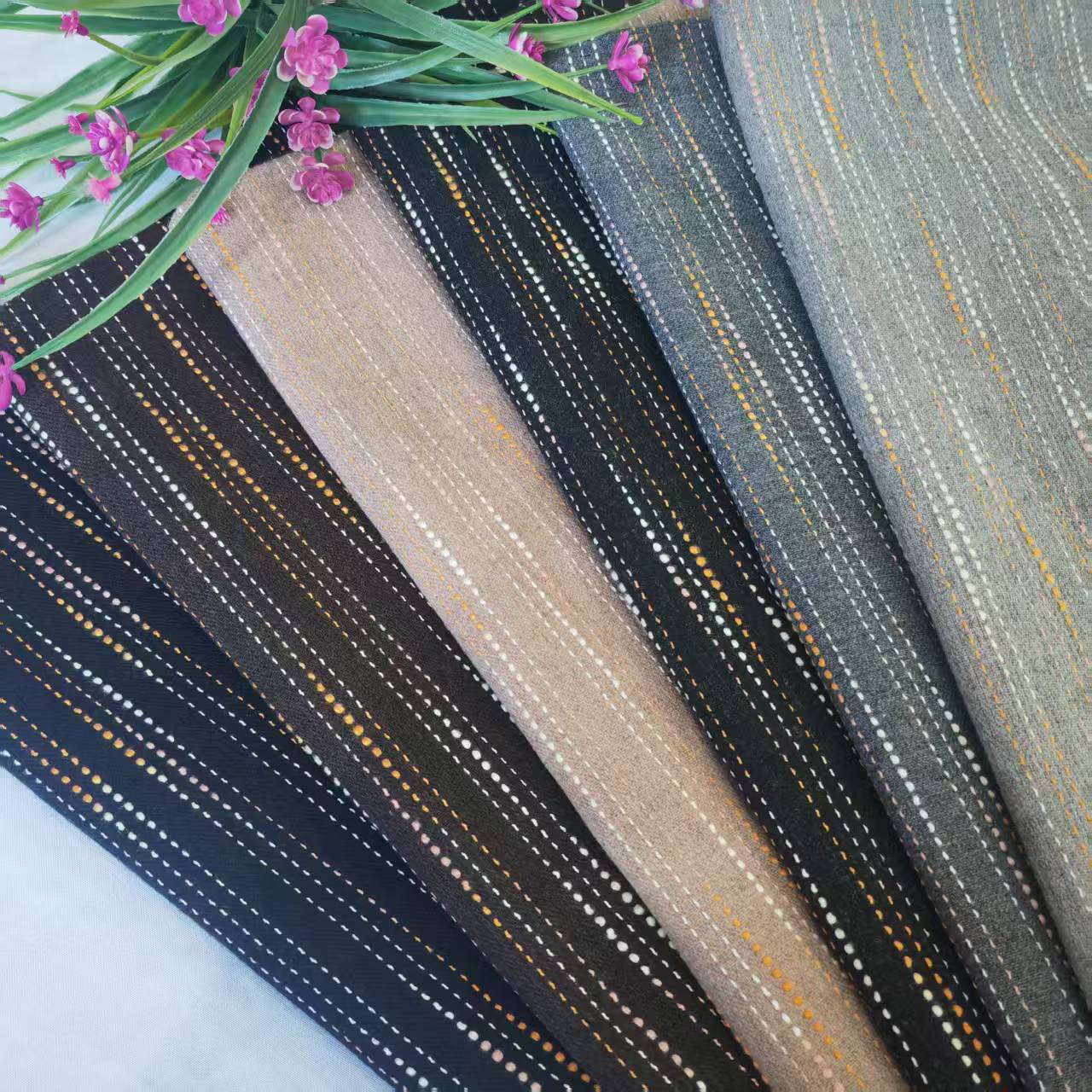 Shaoxing Manufacturer's Ready-Made Autumn and Winter Wool Color Strips Vertical Strips Cloth Fashion Shoes, Hats and Bags Color Strips Coarse Woolen Fabrics