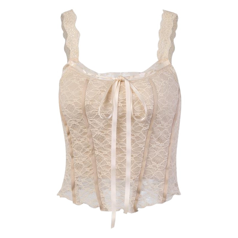 F European and American cross-border summer new solid color hollow-out lace slim-fit pullover sexy vest A21057PF