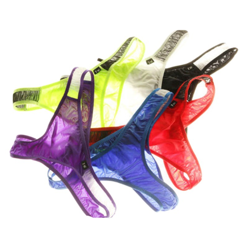 2021 new men's color matching thong men's fashion sexy silky breathable sports T pants men's underwear