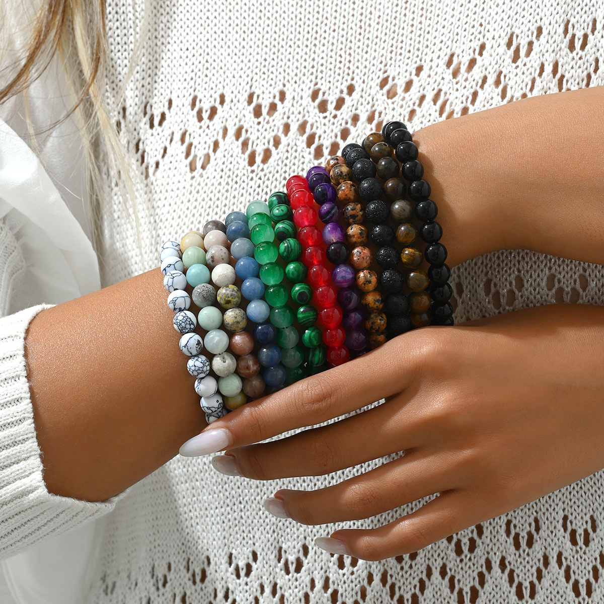 Geometric Simple Natural Stone Beaded Bracelet suit Small Numerous Colorful High-end Design Bracelet Unisex