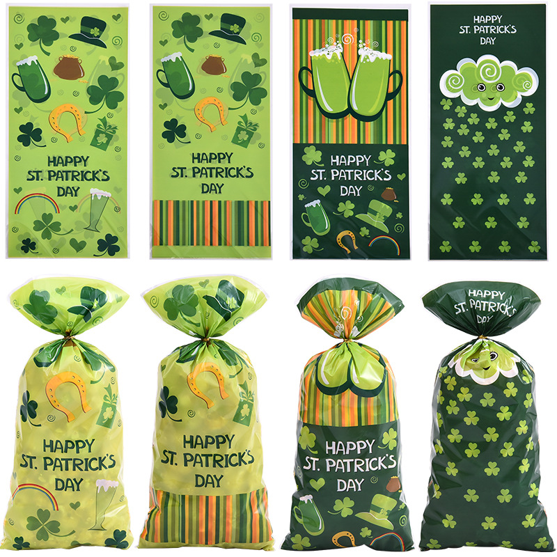 Cross-Border St. Patrick's Day Candy Bag Four-Leaf Clover Party Gift Flat Flap Pocket Pants Candy Gift Packaging Wholesale