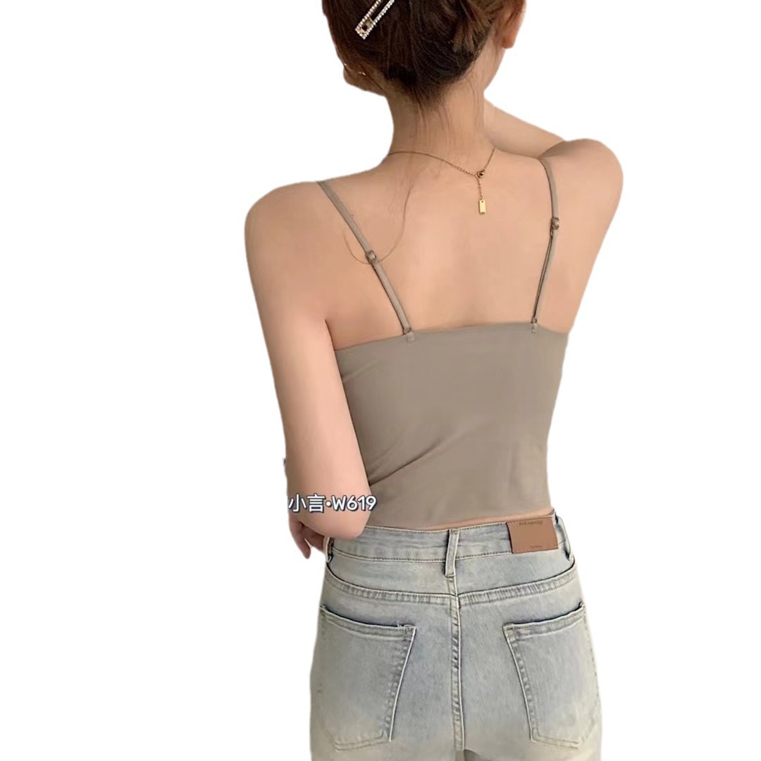 Picture of Spring and Summer New Sexy Lace Thin Shoulder Strap Camisole Women's Fixed Cup Wave Edge Slimming All-match Base Vest