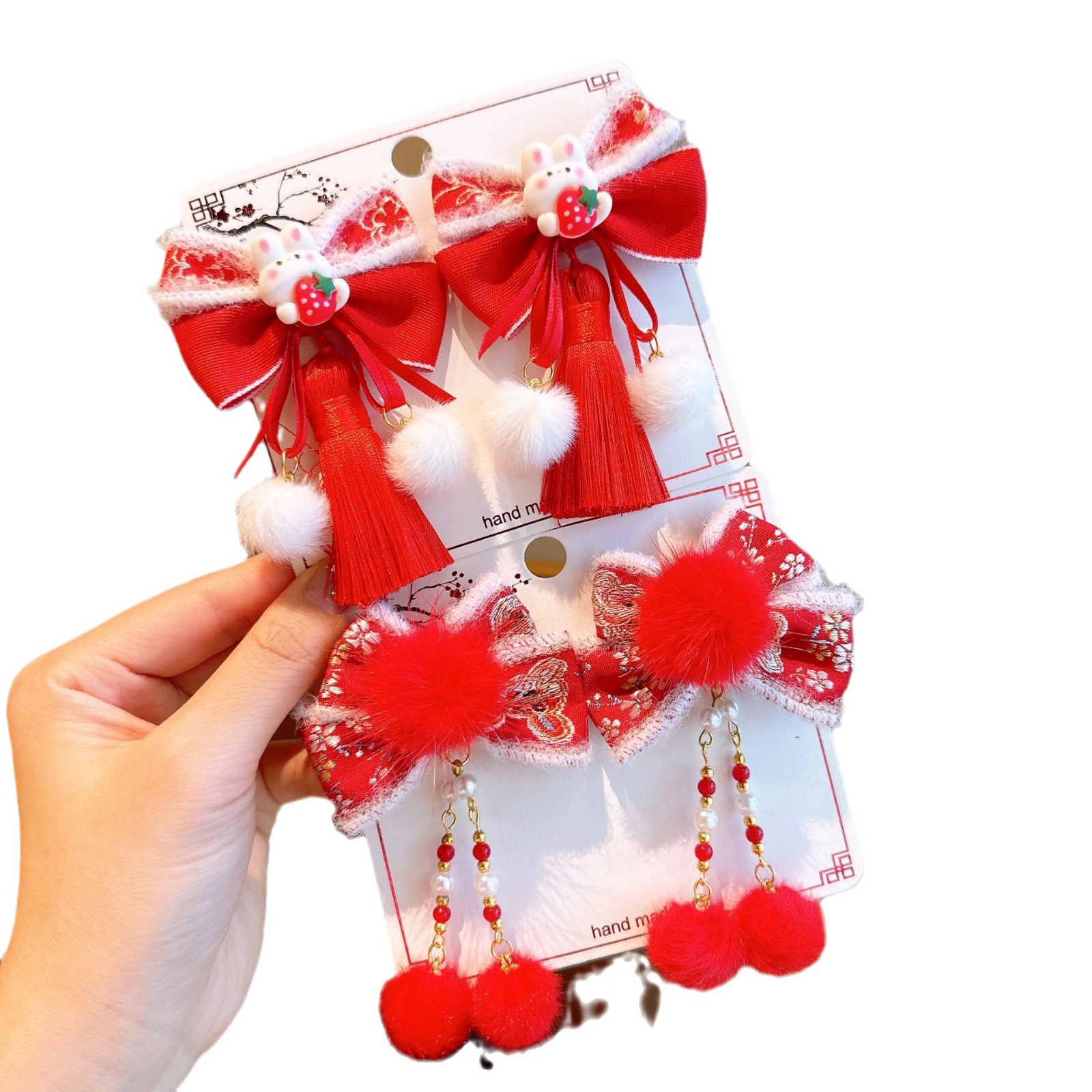 Picture of New Year Hanfu Hairpin Little Girl Happy New Year Plush Hairpin Girl Bow Hair Accessories Baby Antique Headwear