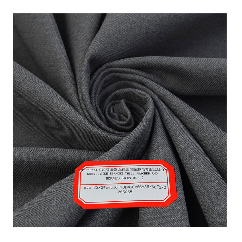2/2 Double-Sided Stretch Twill Cvc Cotton-Polyester Fabric with Brushed Backing Cvc Double-Sided Fleece Stretch Pants Fabric