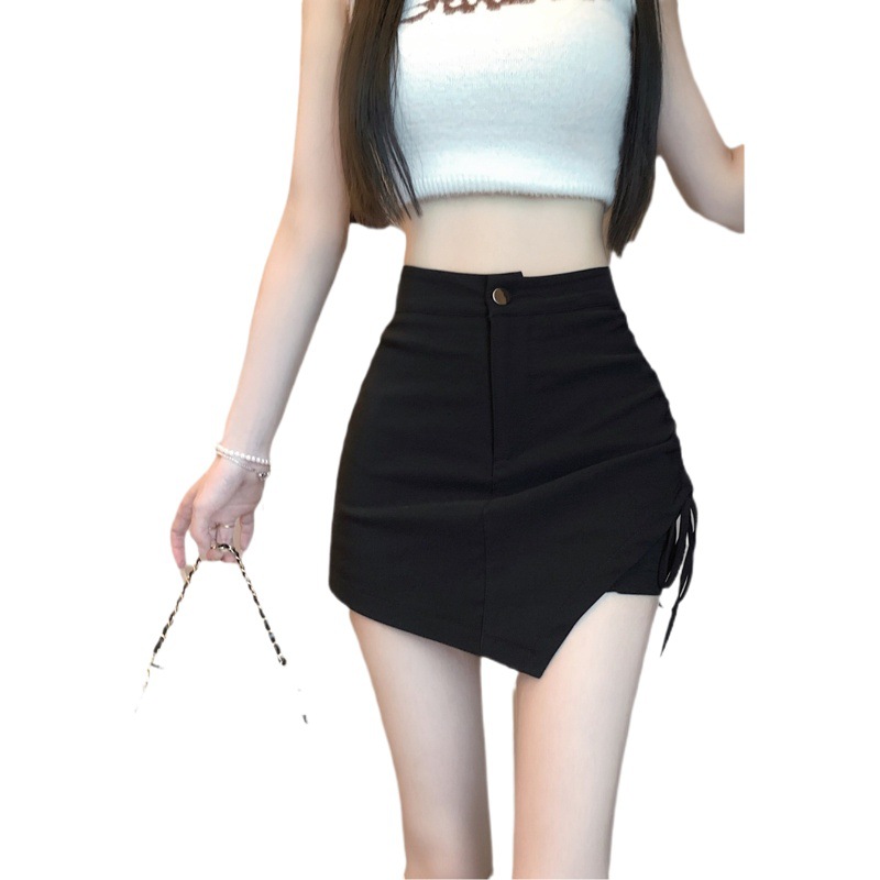 Design elastic shorts women's summer New irregular drawstring skirt hot girl high waist slimming hip pants skirt