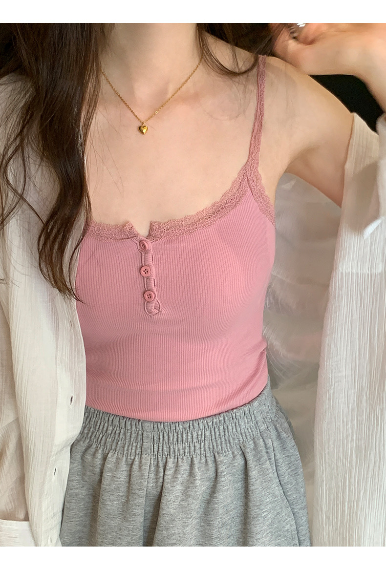 Picture of New Lace Inner Small Sling Spice Girl Slim-fit Sexy Vest Women's Design Sense Slim-fit Base Button Top Short
