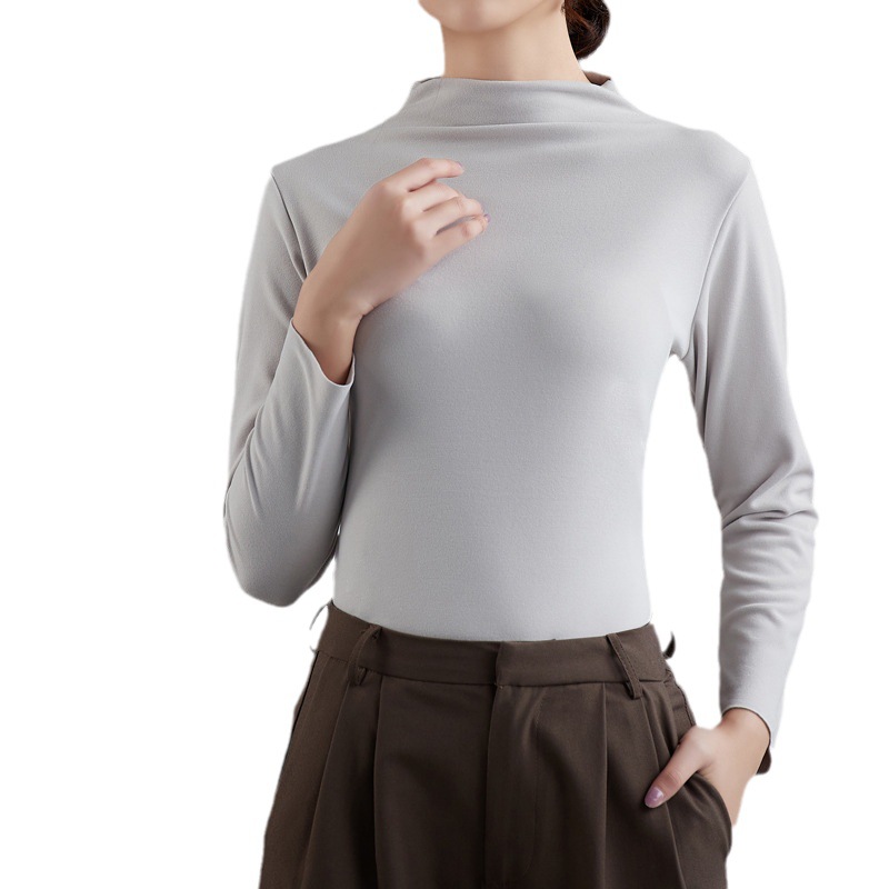 Picture of De velvet half turtleneck bottoming shirt for women autumn and winter New thickened warm inner wear long sleeve T-shirt tight top