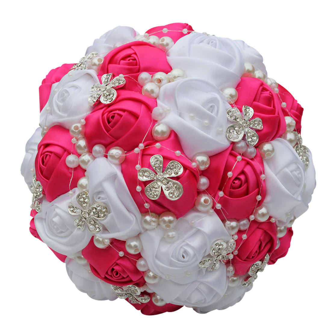 Picture of European and American Super Beautiful Ribbon Flower Wedding Supplies Bride's Hand-held Flower Five-flower Beaded Hand-held Flower Wedding Supplies Hand-held Flower