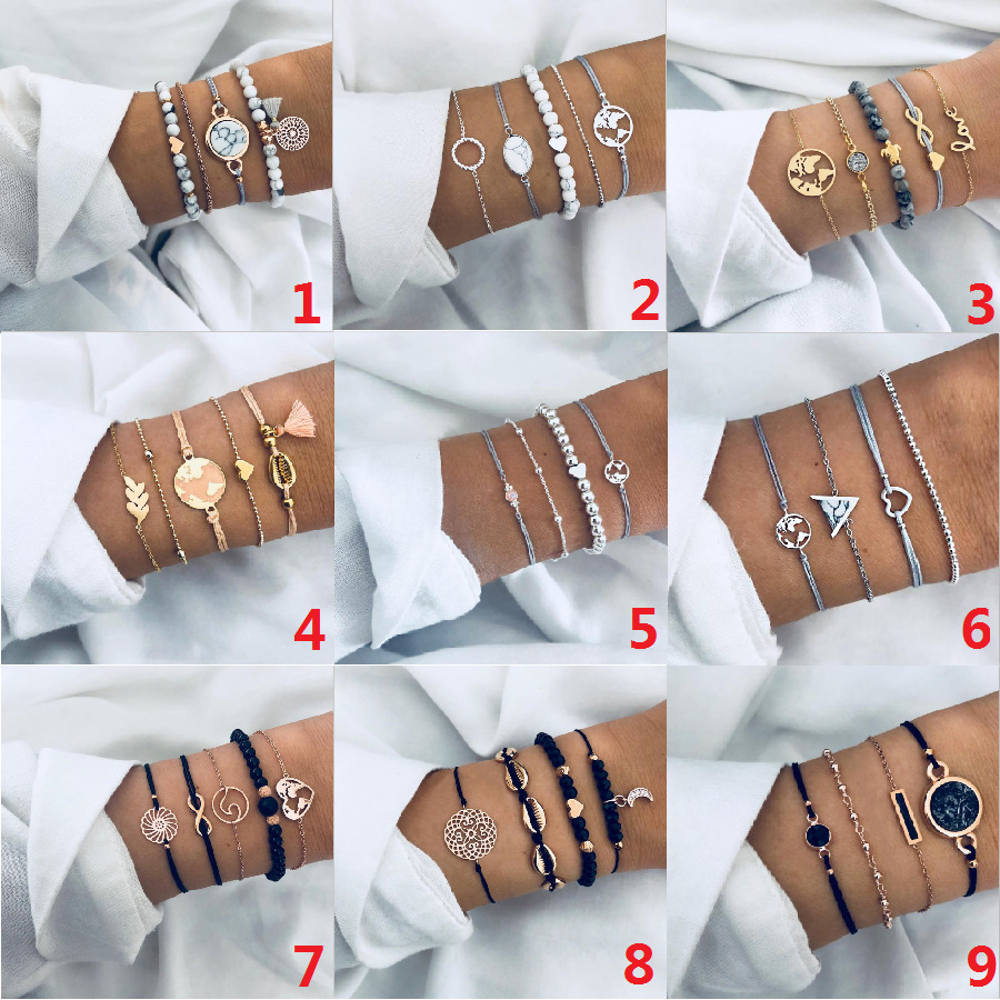 2019 European and American New Geometric Turtle Beaded Shell ECG Love Map Bracelet Bracelet Set