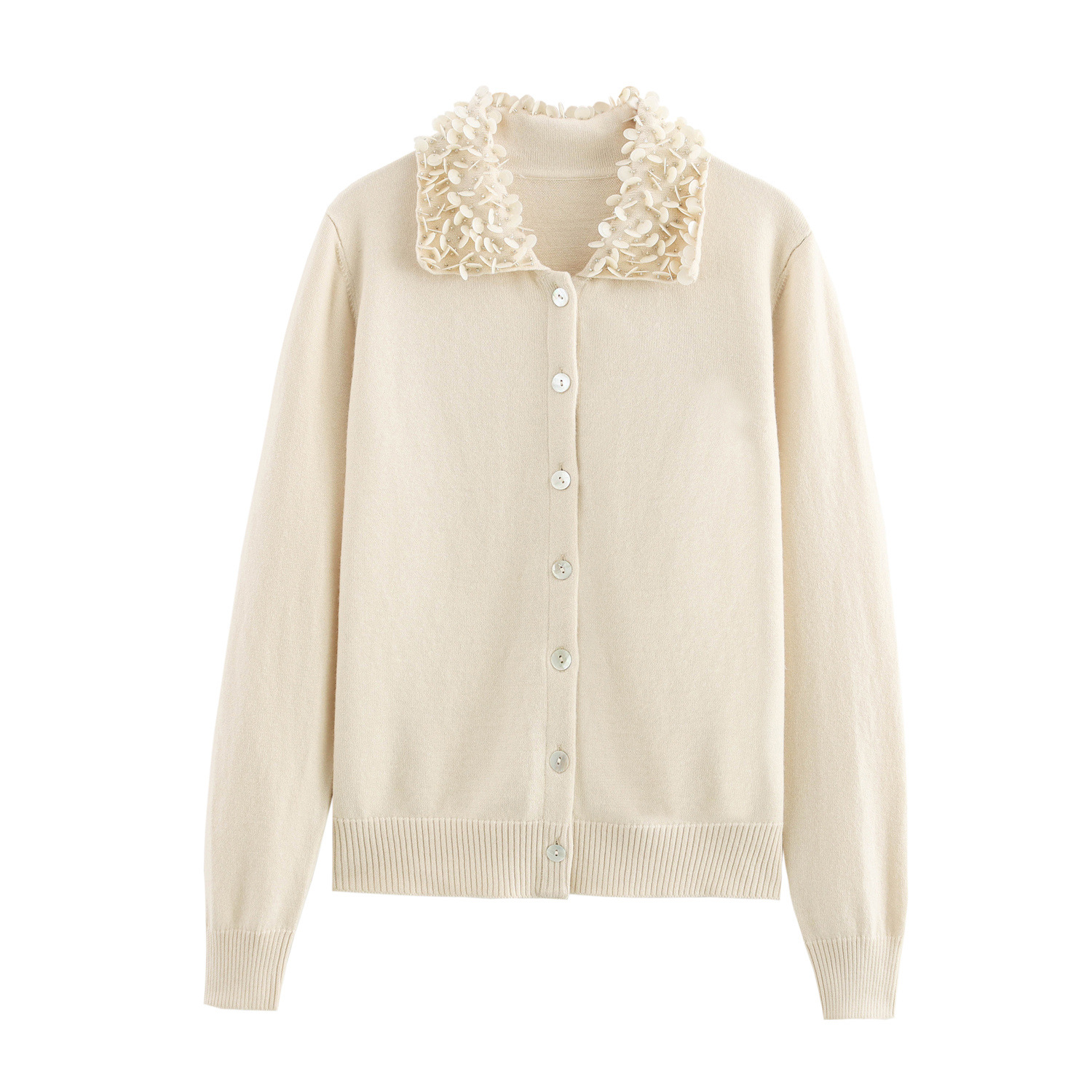 ZA cross-border women's clothing wholesale European and American style spring new fashion lapel beaded long sleeve sweater 3969102