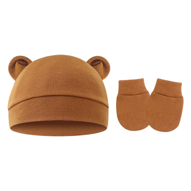 Picture of 2023 foreign trade baby pullover cap Mickey ears baby hat newborn tire cap anti-scratch gloves 2-piece set