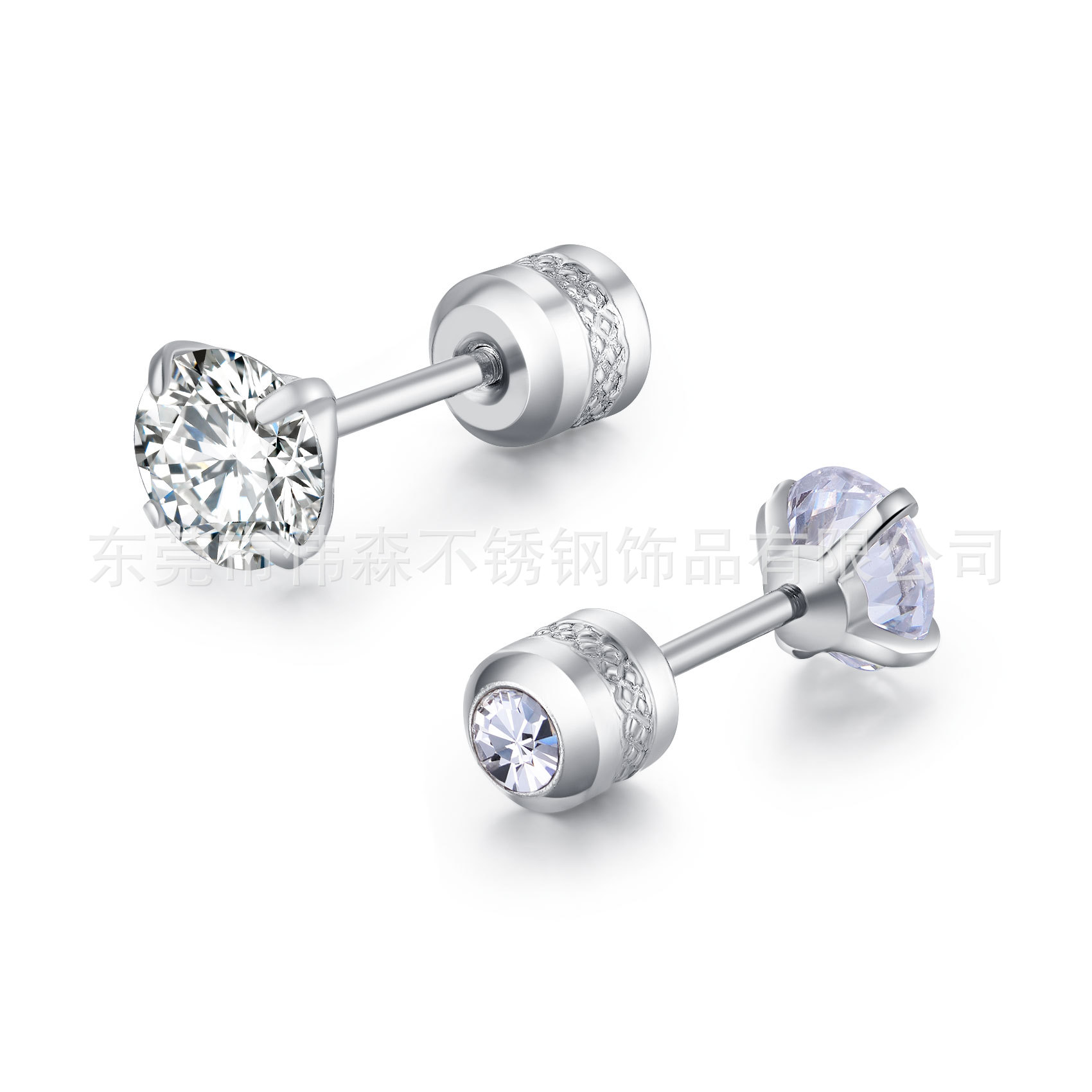 Picture of [Big Sale] Titanium Steel Four-Prong Round Double Zircon Earrings Stainless Steel Two-End Zircon Earrings Earrings