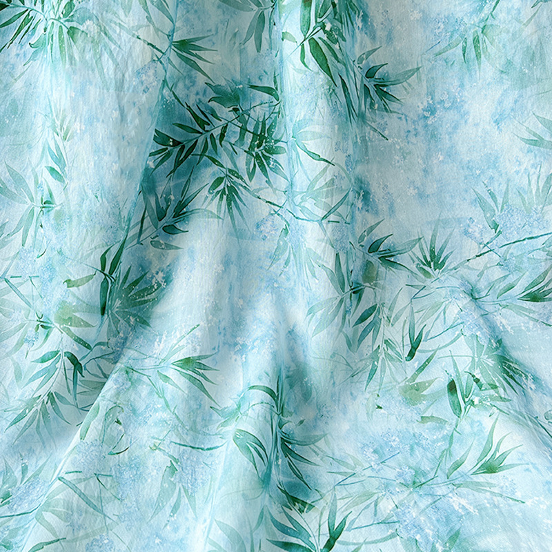 Bamboo Leaf Graphic Brocade Cotton Fabric New Chinese Digital Printing Fabric Cheongsam dress Top Hanfu Fabric One-meter Price