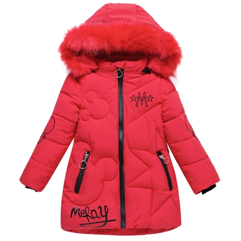 Picture of Winter New girls' cotton-padded coat Korean style medium and large children's mid-length thickened down cotton large fur collar cotton-padded coat