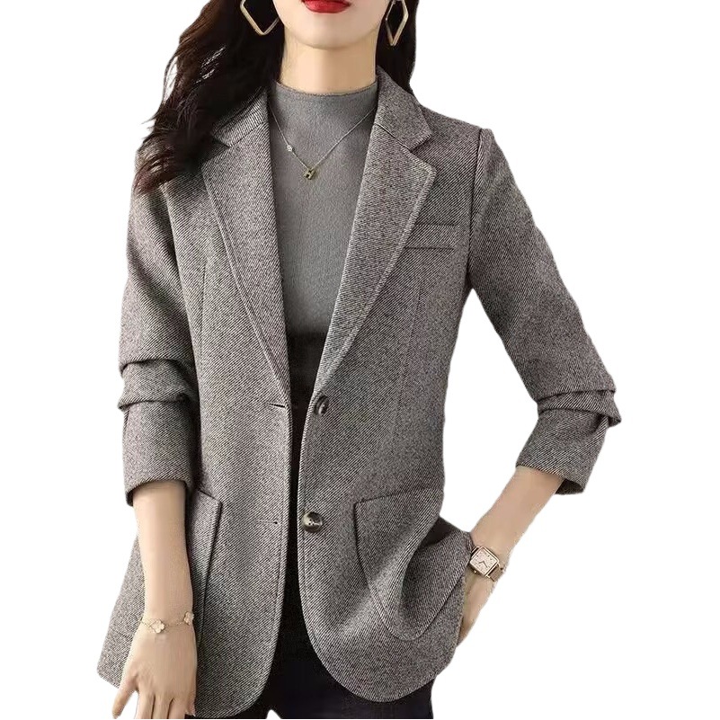 2025 Spring New Artistic Style Gray Blazer for Women, Korean Version Casual Chic Trendy Small Suit Jacket