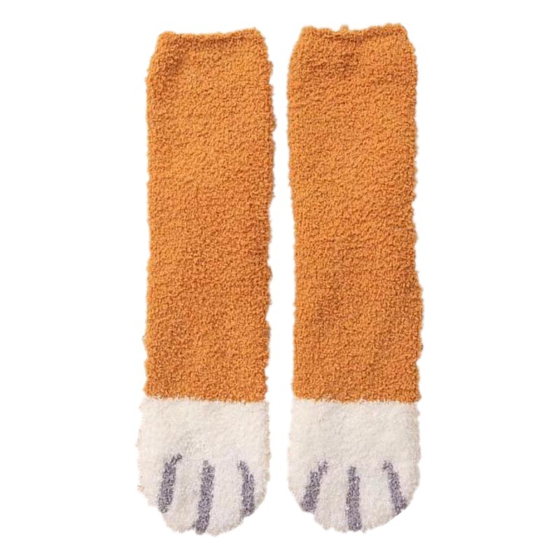 Plush coral fleece socks women's mid-calf socks autumn and winter Cat Claw cute thick warm sleep floor socks tide socks