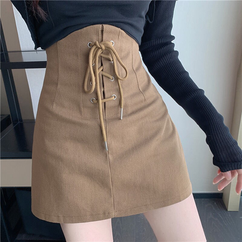 Women's skirt 2022 spring/summer MM design sense niche lace-up high waist slimming Internet celebrity A- line hip skirt