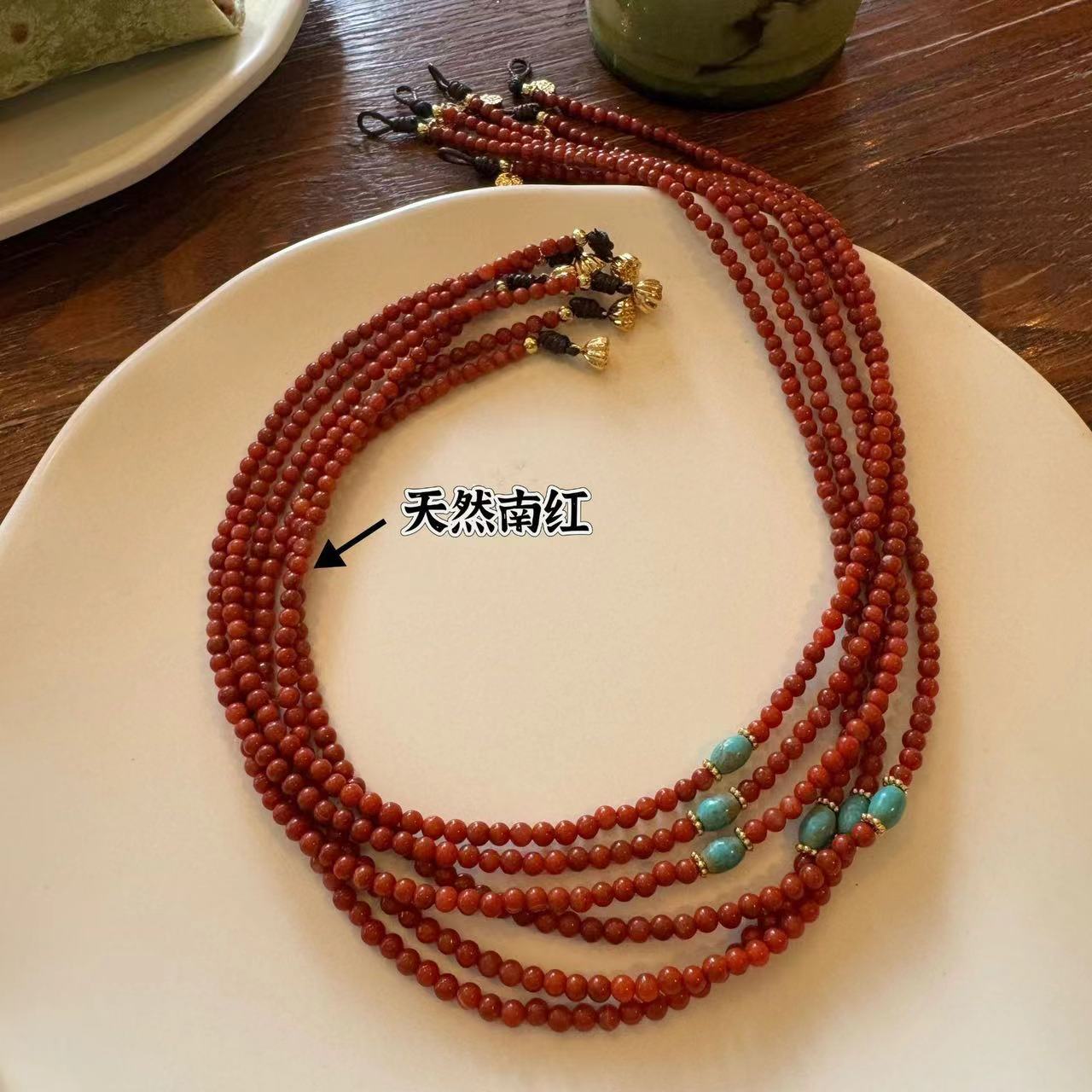Natural Southern Red Necklace New Chinese Style National Style Turquoise Beaded Vintage Chinese Red Light Luxury High-end Necklace