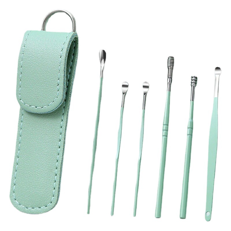 Stainless steel ear digging spoon spiral ear digging spoon six-piece set of ear suction earwax cleaning artifact tool 6-piece suit