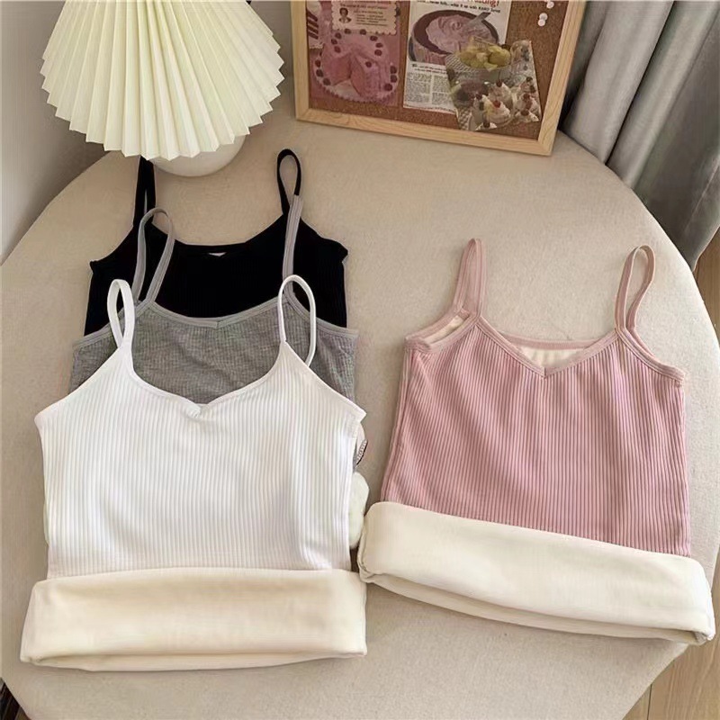 Picture of Autumn and Winter Warm Vest Women's Inner Wear Base Fleece-lined Thickened Cold-proof Student Small Sling Slim-fit Top Sleeveless Underwear
