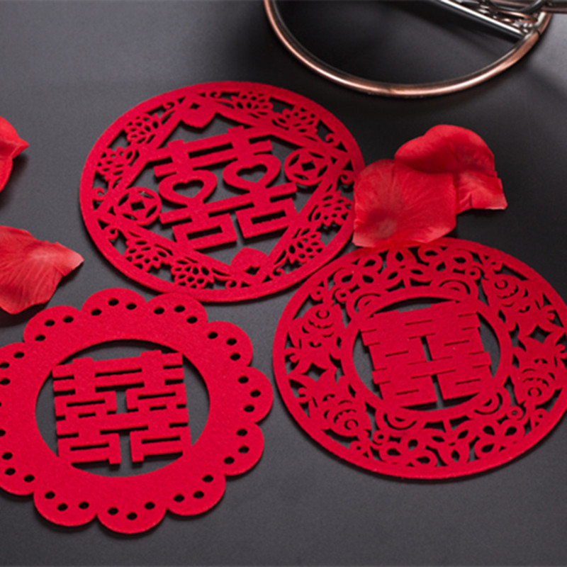 Wedding Supplies Felt Cross Happy Character Hanging Non-woven Fabric Wedding Room Arrangement Hanging Non-woven Fabric Three-dimensional Double Happiness