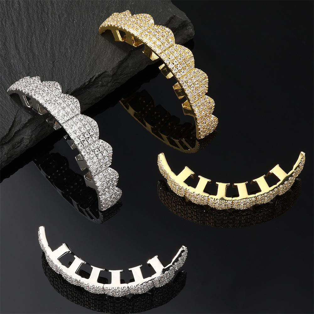 Europe and the United States cross-border 8 teeth diamond full diamond micro inlay men's hip-hop braces Halloween Christmas personality accessories