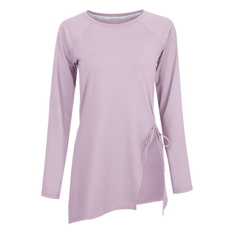 Yoga clothes women's top running suit mid-length training fitness clothes hip-covering slimming side slit sports long sleeve