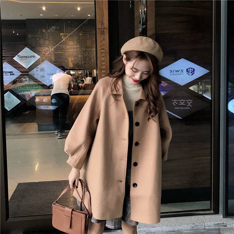Autumn and Winter Woolen Shirt Outwear for Female Students, Mid-Length Korean Style Loose and Versatile Woolen Outwear for Small People, Trendy