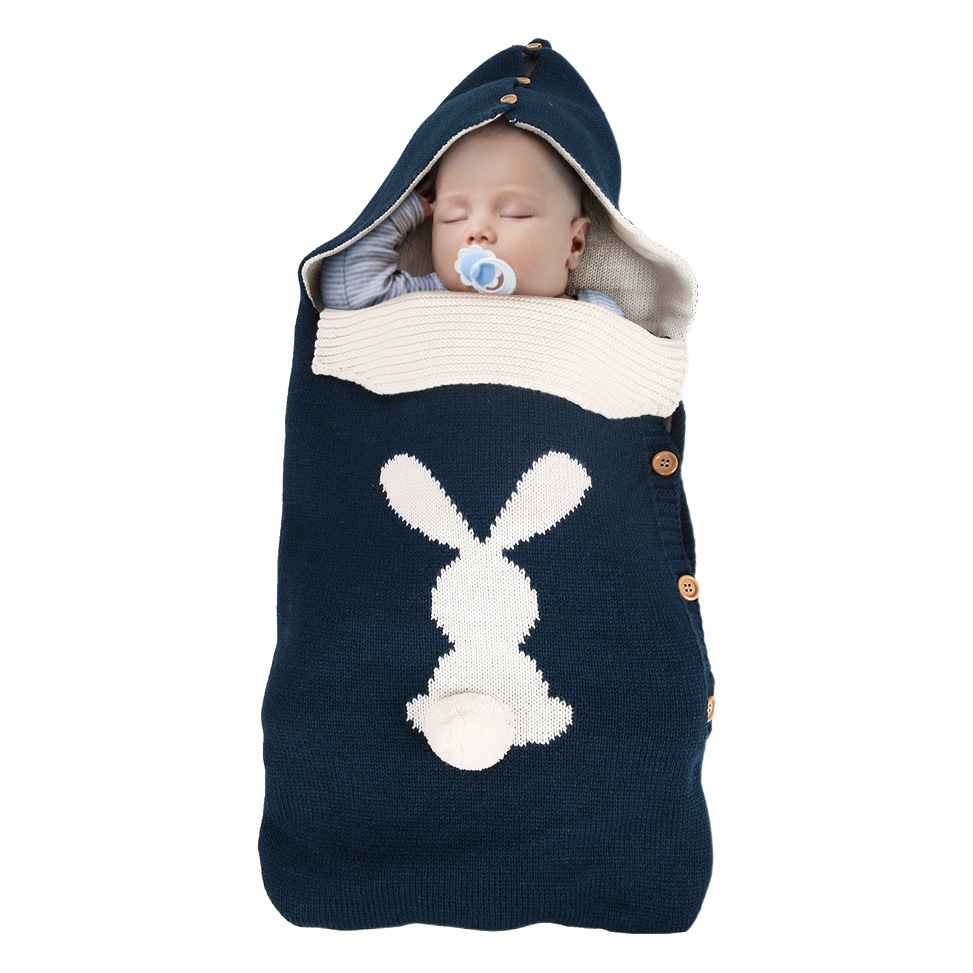 Ins European and American Pure Color Baby Knitted Rabbit Button Sleeping Bag Outdoor Stroller Wool Baby Sleeping Bag Spot Wholesale