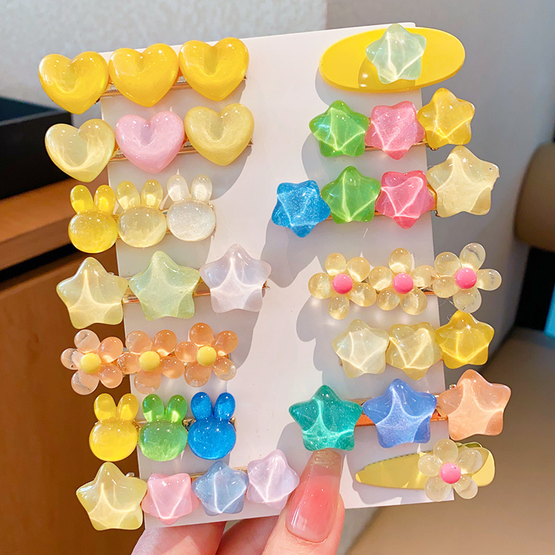 Picture of Children's Hairpin Batch Girl Candy Color Star Love Hairpin Bangs Side Clip Broken Hairpin Baby One-word Clip